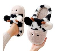 SHUIZONG Chausson Femmes Slippétes Animales Femelles Furry d'hiver Pantoufles Chauds Couple Dessin Animé Vache De Vache Pantoufles Chaussures Drôles Poilues-Cow,38-39