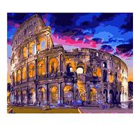 Shukqueen Kit de peinture par numéros sur toile pour adultes et enfants avec pigments, pinceaux, décoration murale, Colisée à Rome - 40,6 x 50,8 cm (sans cadre)