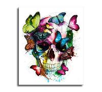 Shukqueen Kits de peinture à l'huile par numéros pour adultes, enfants et débutants - Peinture acrylique - Tête de mort de papillon - 40,6 x 50,8 cm (avec cadre)