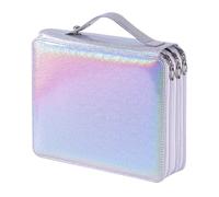 Shulaner Trousse 120 Emplacements pour Feutres avec 5 Fermetures éclair, en Cuir synthétique, 120 Slots Pencil Case - Paillettes Argentées