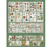 Shulian Lot de 30 feuilles de 600 autocollants pour scrapbooking, autocollants vintage et 20 feuilles de papier de scrapbooking, fleurs vertes et motifs animaux, pour scrapbooking, bullet journal et