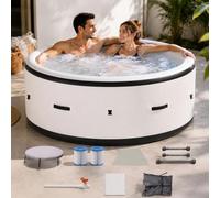 SHUMIAO Spa Rond Gonflable 4-6 Personnes Ø206x71cm Blanc, Système Massage 150 Diffuseurs de Bulles, Chauffage Thermostat 40°C, Matériau Anti-Crevaison, Éclairage LED Subaquatique Étanche