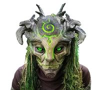 Shunfaji Décoration faciale d'halloween, Elfe Vert Vieil Homme Masque en Latex, Masque Elfe de la forêt Couvre-Chef Mascarade (A, Briller)