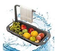 Shunfaji Organisateur Evier, Range Eponge Cuisine Evier, Support De Rangement Télescopique pour évier De Cuisine, Éponges, Savon, Vaisselle, Égouttoir Réglable (Gris A)