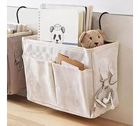 Shunfaji Panier de Lit Chevet Suspendu, Bedside Pocket en Toile Imperméable Sac de Rangement de Chevet pour Téléphone, Télécommande, Journal, Stylo, Magazine, Lunnettes (Blanche)