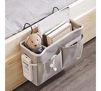 Shunfaji Panier de Lit Chevet Suspendu, Bedside Pocket en Toile Imperméable Sac de Rangement de Chevet pour Téléphone, Télécommande, Journal, Stylo, Magazine, Lunnettes (Gris + Vert)