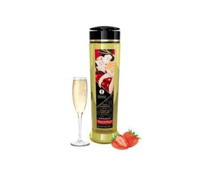 Shunga Huile de Massage Erotique Romance Fraise, Vin Pétillant 240ml