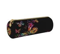 Shunieg Pretty Butterfly Trousse ronde en cuir - Grande capacité pour garçons et filles, blanc, Taille unique, Cartable
