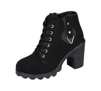 SHUNJOY Bottines de motard décontractées et classiques à talons pour femme