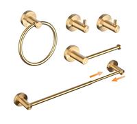 SHUNLI Ensembles d'Accessoires de Salle de Bains 5 Pièces,Porte-Serviettes Réglable/Anneau Porte-Serviettes/Porte Papier-toillette/2 Crochet, Mural Or Brossé Acier INOX SUS304