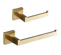 SHUNLI Porte-Rouleau de Papier Toilette doré + Porte-essuie-Mains, Ensemble d'accessoires de Salle de Bain doré brossé, Support Mural pour Papier Toilette, Barre Porte-Serviette, Acier Inoxydable