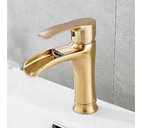 SHUNLI Robinet de Lavabo Cascade, Robinet Salle de Bain Or Brossé, Mitigeur de Lavabo Design Elégant Robinetterie en Laiton (Or Brossé)