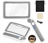 SHUNNBUY Loupe de Lecture Rectangulaire 4X avec 10 LED Lumières, Grossissante Pliante et USB Rechargeable, 3 Modes D'éclairage pour Lecture et Travaux de Proximité