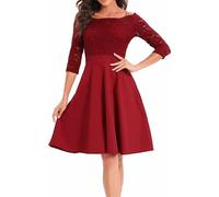 ShuoBeiter Women Vintage Lace Cocktail Party Dress Off Shoulder 3/4 Sleeve Semi Formal Dress (L,S1)