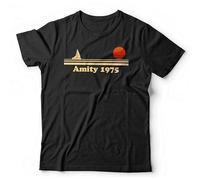SHUOCAI Amity 1975 Tshirt - Shark Retro Vintage T-Shirt Black XL