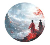 SHUODAOCO Anciens Guerriers Ronds Tapis 60cm - Rouge Noir Manteaux Paysage de Montagne pétales Volants Tapis lavables antidérapants pour Chambre à Coucher entrée