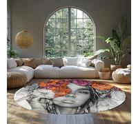 SHUODAOCO Boho Floral Lady Tapis Circulaire Antidérapant 90cm - Lavable Vanity Nook Rond Tapis pour Salon Chambre Chambre D’Amis Couloir Théâtre