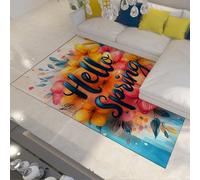 SHUODAOCO Bonjour Printemps Imprimer Tapis Antidérapant Lavable Cuisine Tapis Floraux pour Chambre À Forte Circulation S Salon Arrière-Cour Vestiaire Coloré 120x180cm