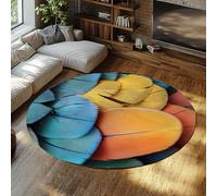 SHUODAOCO Coloré Plumes de Perroquet Rond Tapis 180cm - Boho Lavable à Poils Ras Cercle Tapis Bleu Jaune Orange Impression pour la décoration intérieure dortoir Couloir