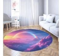 SHUODAOCO Coucher de Soleil coloré Salle de Jeux Cercle Tapis de Porte 100cm - antidérapant Lavable Tapis Ronds Arc-en-Ciel pour Salon Chambre d’Amis Chambre d’Amis Cuisine Chambre d’Enfant