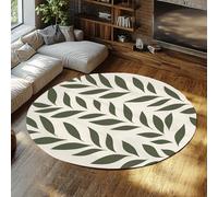 SHUODAOCO Feuille botanique Rond Tapis Vert Feuille antidérapante 60cm Cercle Tapis Mince Pliable Design sur Fond Beige pour Salon Chambre Boho