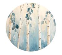 SHUODAOCO Forêt de bouleaux Tapis Rond 180cm - Blanc Noir Troncs Feuilles Vertes Tapis Antidérapant Lavable Doux Cercle Tapis pour Balcon Salle d’étude