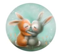 SHUODAOCO Hugging Bunnies Rond Tapis 160cm - Mignon Animal Lavable Doux Cercle Tapis Anti-Glissant Salle À Manger Foyer Salon Chambre Porte Mat