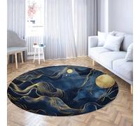 SHUODAOCO Oriental Golden Circle Door Mat 90cm - Modern Wave Moon Tapis Ronds lavables antidérapants pour Salon Chambre à Coucher Chevet Porche entrée