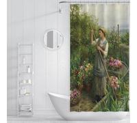 SHUODAOCO Rideau de Douche Floral Vintage Moderne 240Bx200Lcm Neutre Paysage Pastoral Traditionnel Femme Travail Rideau de Douche Ensemble pour Ferme Rustique Frenchy Salle de Bain décor 240Bx200Lcm