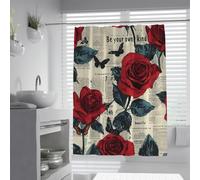 SHUODAOCO Rideau de Douche Vintage Red Rose et Papillon 200Bx200Lcm Motif Floral avec des Citations inspirantes Rideaux de Douche de Bain élégants pour la décoration Romantique de la Salle de Bain