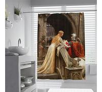 SHUODAOCO Rideaux de Douche Vintage Beauty Girl & Knight Ensembles de Rideaux de Douche avec Crochets Rideau de Bain Artistique du Moyen Âge The God Speed par Edmund Leighton 180Bx180Lcm