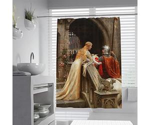 SHUODAOCO Rideaux de Douche Vintage Beauty Girl & Knight Ensembles de Rideaux de Douche avec Crochets Rideau de Bain Artistique du Moyen Âge The God Speed par Edmund Leighton 180Bx180Lcm