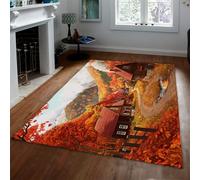 SHUODAOCO Tapis d’Automne 120x180cm Scène de Village Tapis antidérapant avec Conception de forêt d’Automne pour Foyer Canapé Entrée Décor intérieur Canapé Lavable en Machine à Poils Ras