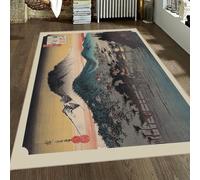 SHUODAOCO Tapis de Montagne 90x150cm Scène de Village Tapis antidérapant Montagne Japonaise Village Ukiyo Style Salle de Classe pour Bureau à Domicile Studio Appartement Porche Salle d’Eau