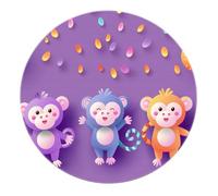 SHUODAOCO Tapis Rond de Style Mignon 200cm - Singes avec des Feuilles Qui Tombent Cercle Tapis Pliable antidérapant Violet pour Chambre d’Enfant Salle de Jeux Couloir Cuisine