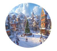 SHUODAOCO Tapis Rond Festif du Village d’Hiver 60cm - Dessin animé Scène de Neige Tapis Blancs carpette de Porte Lavable à Poils Ras pour Bureau à Domicile Ferme Salon