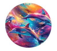 SHUODAOCO Tapis Ronds Dauphins colorés 90cm - Tapis Circulaire Doux Lavable Moderne à Poils Ras pour Salon Chambre Salle de conférence Couloir