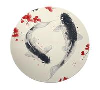 SHUODAOCO Tapis Ronds de Poisson de Bande dessinée 180cm - Tapis Abstraits à imprimé Animal Lavable Doux Blanc Rouge Cercle Mat pour Cuisine de Ferme décoration intérieure