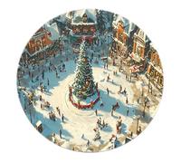 SHUODAOCO Tapis Ronds du Village d’Hiver 200cm - Arbre de Noël enneigé Maisons Confortables Tapis antidérapant Doux Cercle carpette pour Salon Chambre à Coucher décor de Vacances