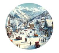 SHUODAOCO Tapis Ronds festifs 180cm - Tapis de scène de Patinage de Noël de Campagne Lavable antidérapant à Poils Ras pour Bureau à Domicile Chambre à Coucher Salon
