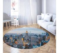 SHUODAOCO Tapis Ronds imprimés Paysage Urbain 100cm - Lavable à Poils Ras Moderne Cercle Tapis Gratte-Ciel urbains pour Chambre d’Amis Couloir décoration intérieure Bureau