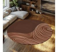 SHUODAOCO Tapis Ronds Minimalistes Nordiques - Lignes Ondulées Brun Clair Foncé éléments Naturels Tapis Antidérapant Doux pour Salle De Jeux Salle D’étude Cuisine Bar 90cm