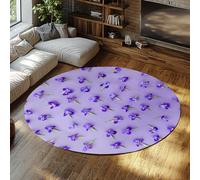 SHUODAOCO Tapis Ronds - Violet Floral Vert Tapis Antidérapant Pliable pour Cuisine Buanderie Salle de Bébé Salle D’étude Salle D’étude 90cm
