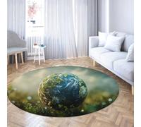 SHUODAOCO Terre Herbe Vert Bleu Chambre à Coucher Cercle Tapis 180cm - Soft Shed Résistant Tapis Circulaire pour Salon Chambre d’Amis Couloir Décoration à la Maison Bureau