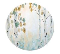 SHUODAOCO Troncs Blancs Feuilles Jaunes Vertes Tapis Rond 180cm - forêt Bouleau Arbres Tapis Doux antidérapant Pliable Cercle pour Balcon Salle d’étude