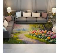 SHUODAOCO Tulipe colorée 60x120cm Tapis Chemin Peinture à l’Huile Tapis Salon Chambre Grand Floral pour vestiaire Entrée Salle à Manger Anti-dérapant