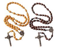 SHUOHONG 2 Pièces Croix Saintes Bijoux Religieux Cadeaux pour Femmes Hommes, Collier Femme Chapelet de Prière Délicat Simple Croix Collier Personnalisé en Perles Bois Bijoux Église (Café+Marron)