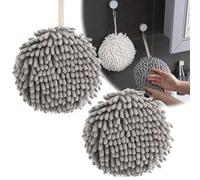 SHUOHONG 2 Pièces Essuie Main, Serviette Toilette en Chenille, Suspendus Serviette Main, Essuie Main Cuisine, Torchon Main, Essuie Main Salle de Bain pour Cuisine, Salle Bain, Enfants Adultes (Gris)