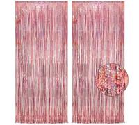 SHUOHONG 2 Pièces Rideau Métallique de Frange, 1 x 2 m Doré Foil Fringe Rideau Tinsel, Rideau Anniversaire, Scintillants Rideau Fil, Rideau Noel, pour Fête Photo Fond Décoration (Or Rose)