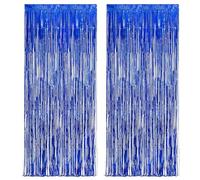SHUOHONG 2 Pièces Rideau Métallique de Frange, 1 x 2 m Doré Foil Fringe Rideau Tinsel, Rideau Anniversaire, Scintillants Rideau Fil, Rideau Noel, pour Fête Photo Fond Décoration (Bleu)